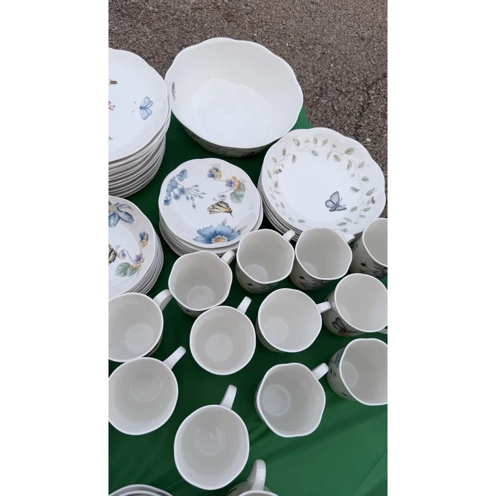 Lenox Butterfly Meadow & Monarch 86 Pc Dinnerware Set‎ Plates Bowls Mugs